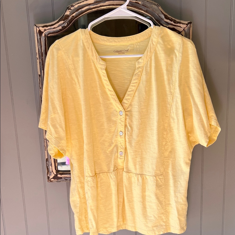 Cold water Creek yellow button up casual cotton shirt